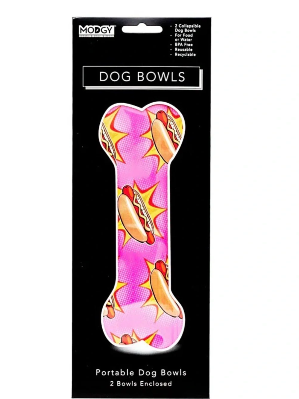 Hot Dog Print Collapsible Dog Bowls (2-Pack)